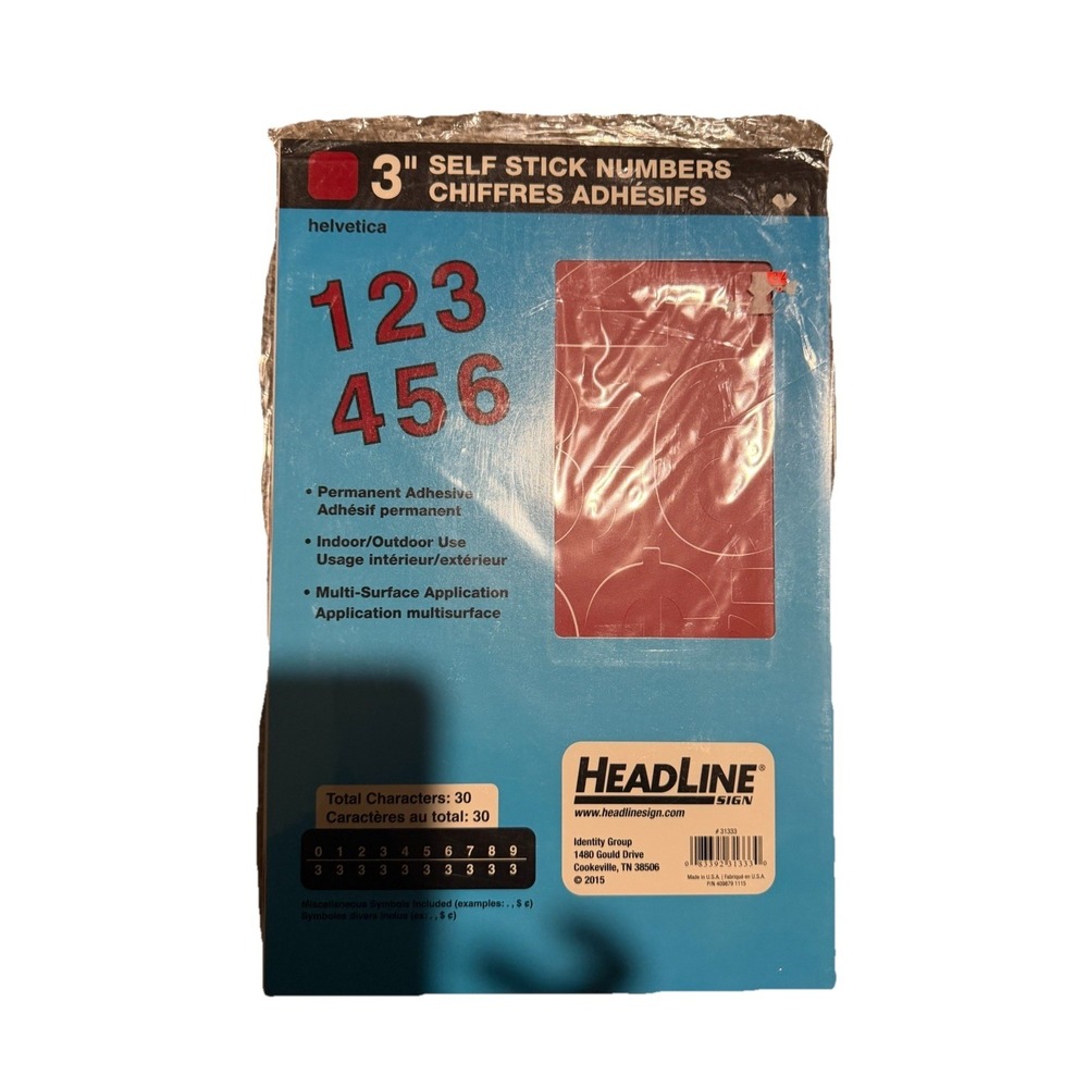 Headline‎ Sign 31333 Stick-On Vinyl Numbers, Red Helvetica, 3-Inch